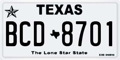 TX license plate BCD8701