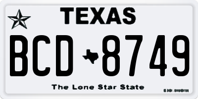 TX license plate BCD8749