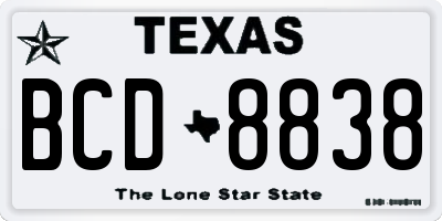 TX license plate BCD8838