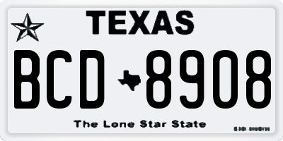 TX license plate BCD8908