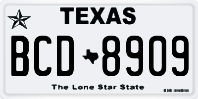 TX license plate BCD8909