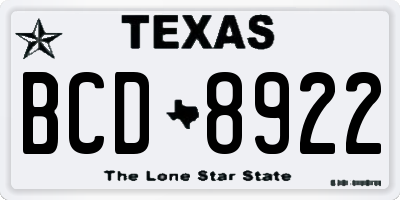 TX license plate BCD8922