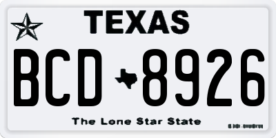 TX license plate BCD8926