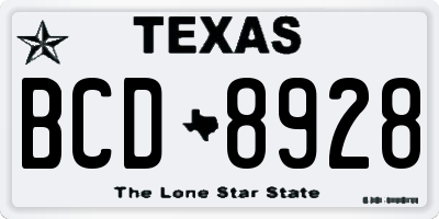 TX license plate BCD8928