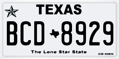 TX license plate BCD8929