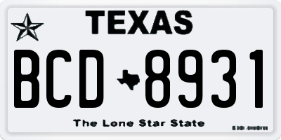 TX license plate BCD8931