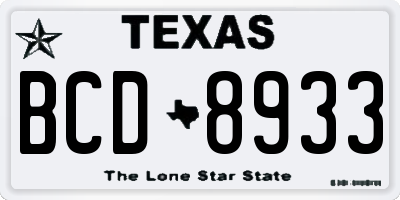 TX license plate BCD8933