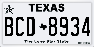TX license plate BCD8934