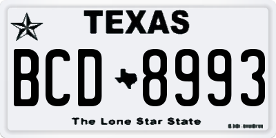 TX license plate BCD8993