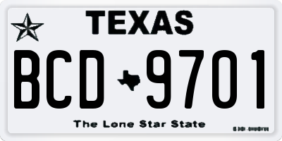 TX license plate BCD9701