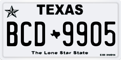 TX license plate BCD9905