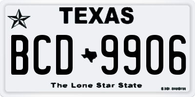 TX license plate BCD9906