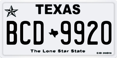 TX license plate BCD9920