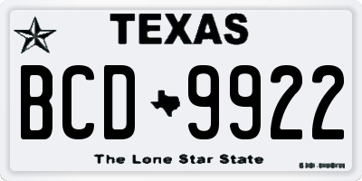 TX license plate BCD9922