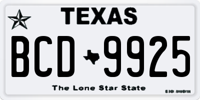 TX license plate BCD9925