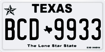 TX license plate BCD9933