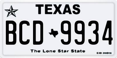 TX license plate BCD9934
