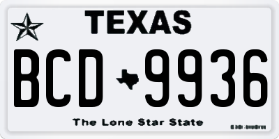 TX license plate BCD9936
