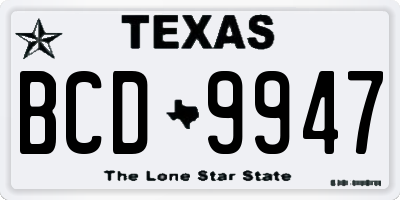 TX license plate BCD9947