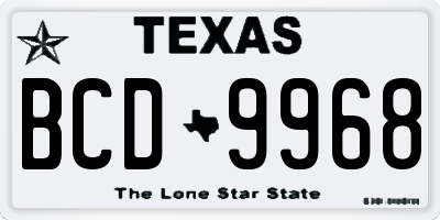 TX license plate BCD9968