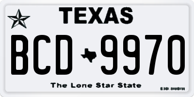 TX license plate BCD9970