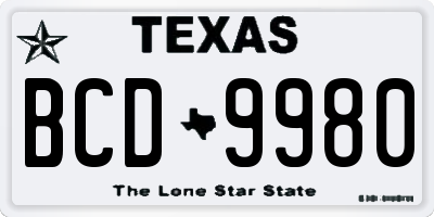 TX license plate BCD9980