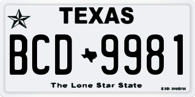 TX license plate BCD9981