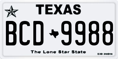 TX license plate BCD9988