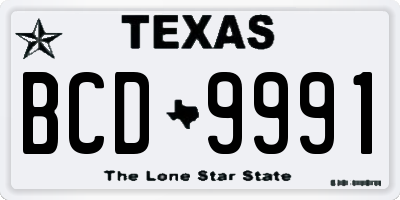 TX license plate BCD9991