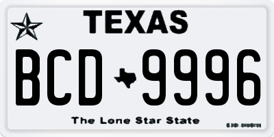 TX license plate BCD9996
