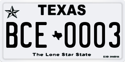 TX license plate BCE0003