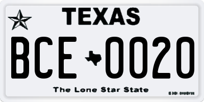 TX license plate BCE0020