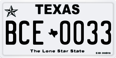 TX license plate BCE0033