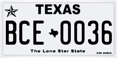 TX license plate BCE0036