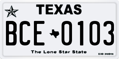 TX license plate BCE0103