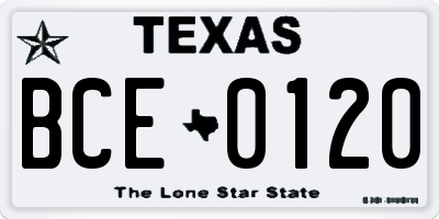 TX license plate BCE0120