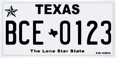 TX license plate BCE0123