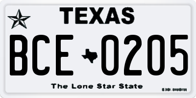 TX license plate BCE0205