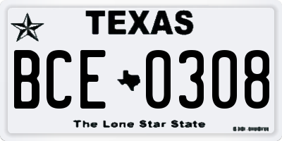TX license plate BCE0308