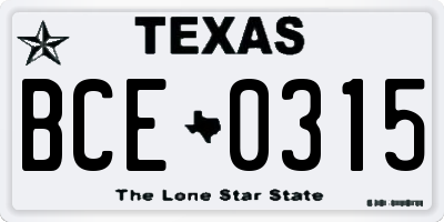 TX license plate BCE0315