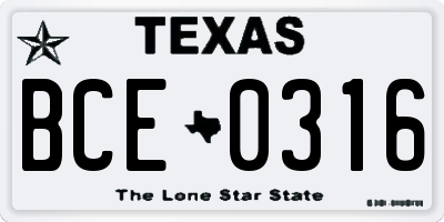TX license plate BCE0316