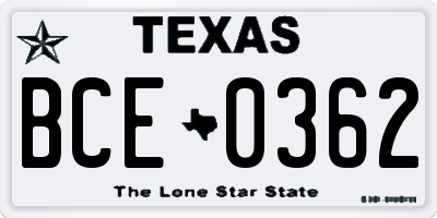 TX license plate BCE0362