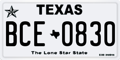TX license plate BCE0830