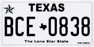 TX license plate BCE0838