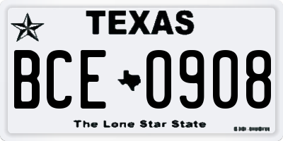 TX license plate BCE0908