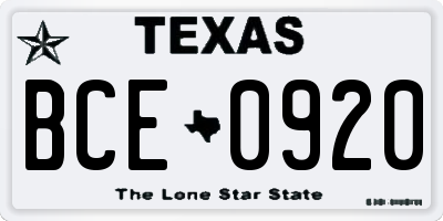 TX license plate BCE0920