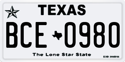 TX license plate BCE0980