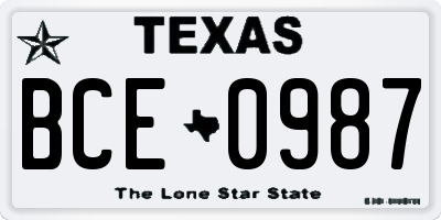 TX license plate BCE0987