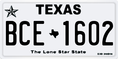TX license plate BCE1602