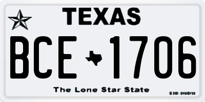 TX license plate BCE1706